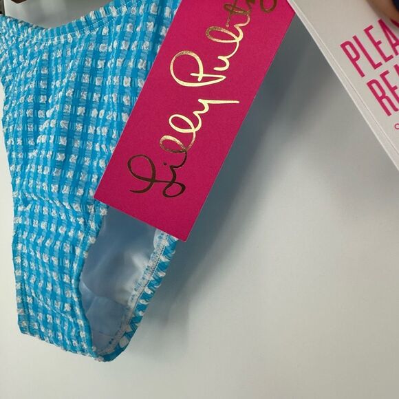Lilly Pulitzer Pico High Cut Bikini Bottom Plaid Blue Size 2 Turquoise Oasis - Picture 8 of 11
